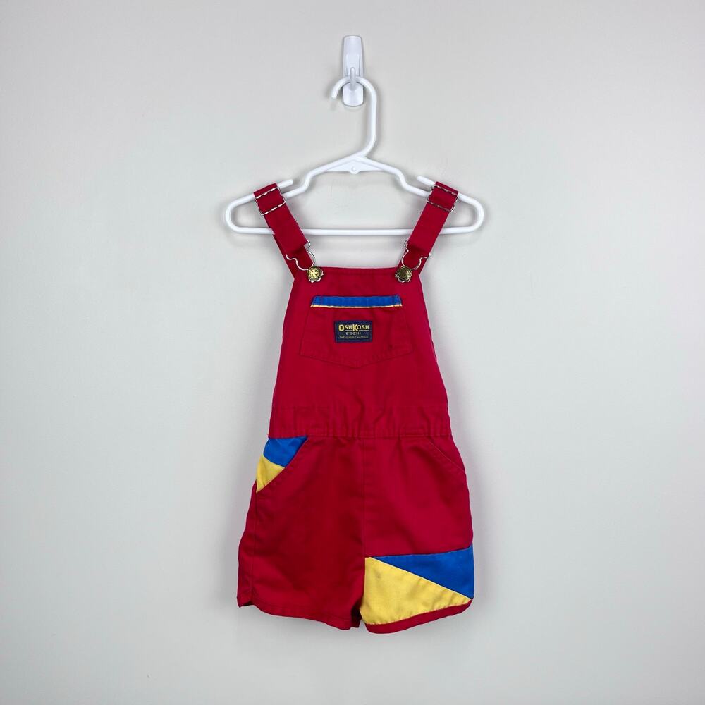 Vintage OshKosh B'gosh Color Block Shortalls 7 USA - Picture 1 of 14